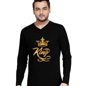 OPLU Men's Regular Fit King Cotton Graphic Printed V Neck Full Sleeves Trending Pootlu Love, Valentines Day, King Tees and T-Shirts, Pootlu.